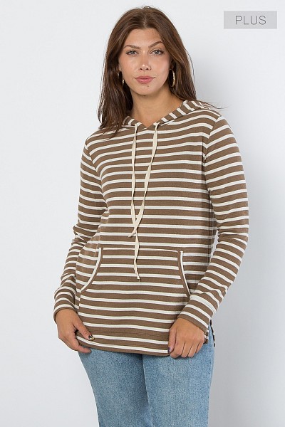 PT11585 STRIPED KNIT HOODIE